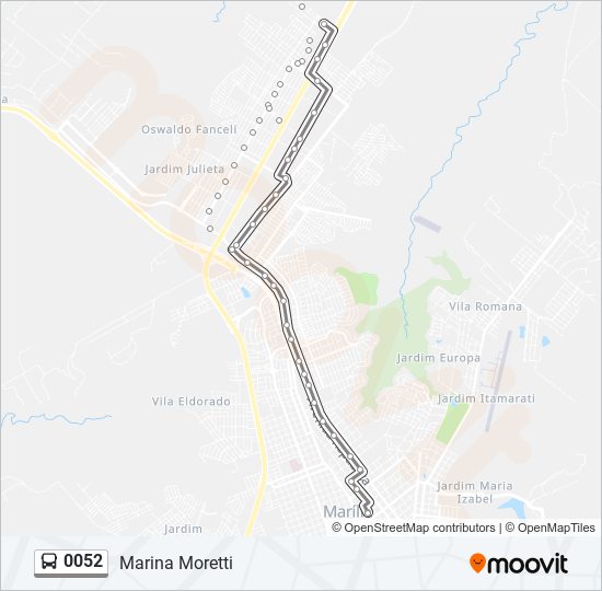 Mapa da linha 0052 de ônibus