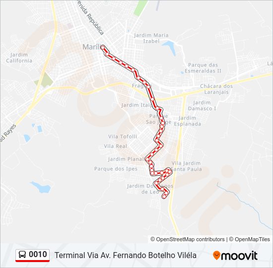 Mapa da linha 0010 de ônibus
