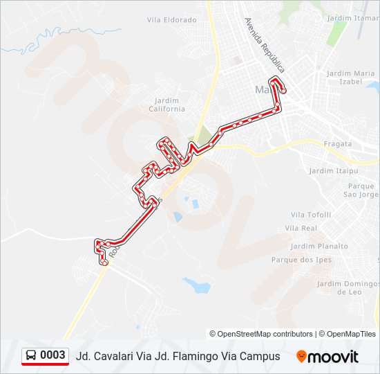 Mapa da linha 0003 de ônibus
