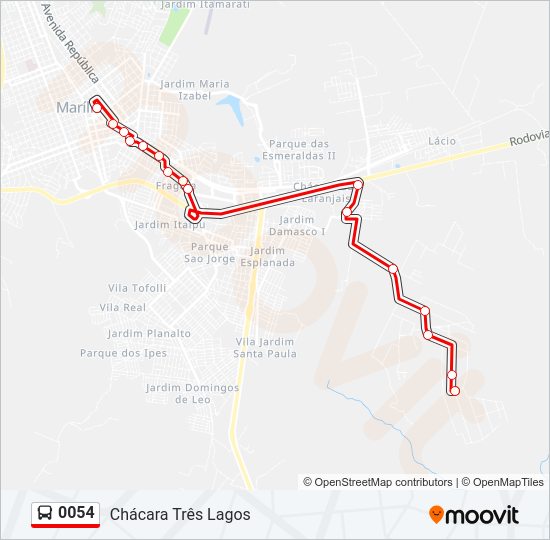 Mapa da linha 0054 de ônibus