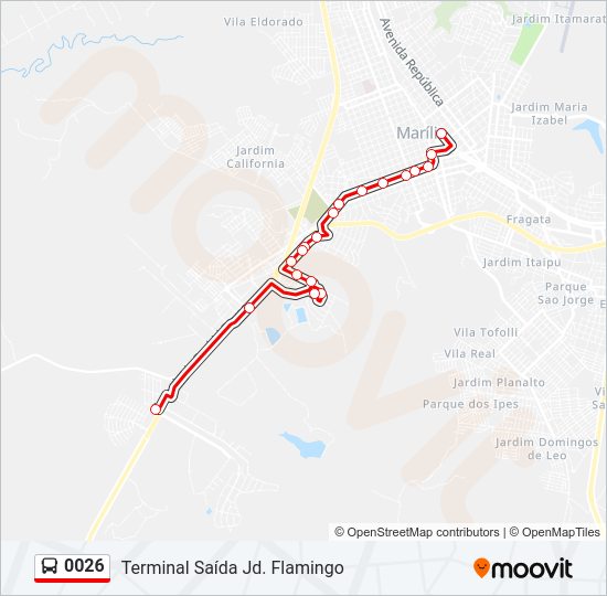 Mapa da linha 0026 de ônibus