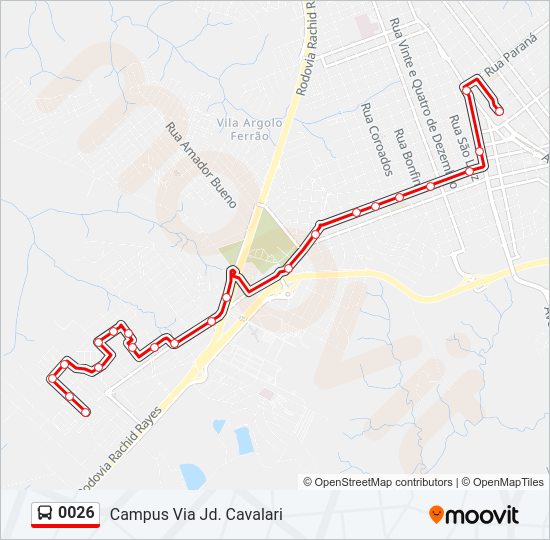 Mapa da linha 0026 de ônibus