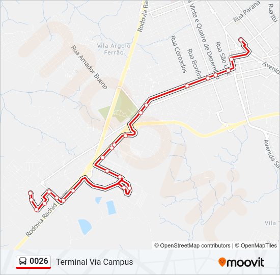 Mapa da linha 0026 de ônibus