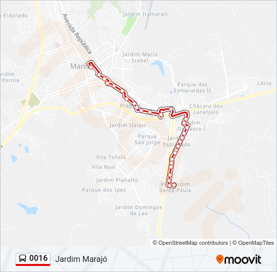 Mapa da linha 0016 de ônibus