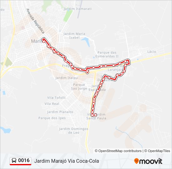 Mapa da linha 0016 de ônibus
