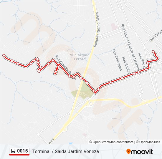 Mapa da linha 0015 de ônibus