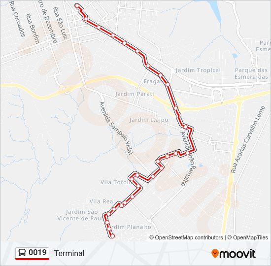 Mapa da linha 0019 de ônibus