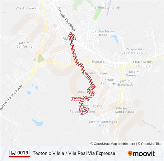 Mapa da linha 0019 de ônibus