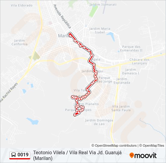 Mapa da linha 0019 de ônibus