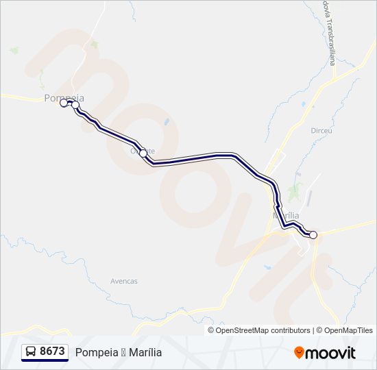 Mapa da linha 8673 de ônibus