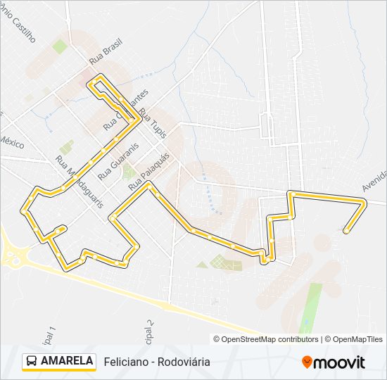 Mapa da linha AMARELA de ônibus