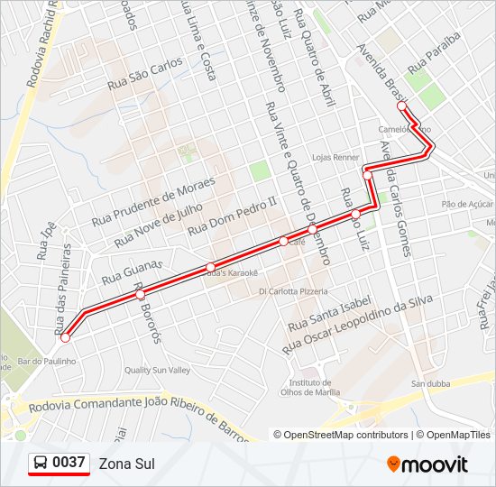Mapa da linha 0037 de ônibus