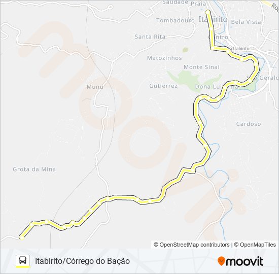 Mapa da linha ITABIRITO/CÓRREGO DO BAÇÃO de ônibus