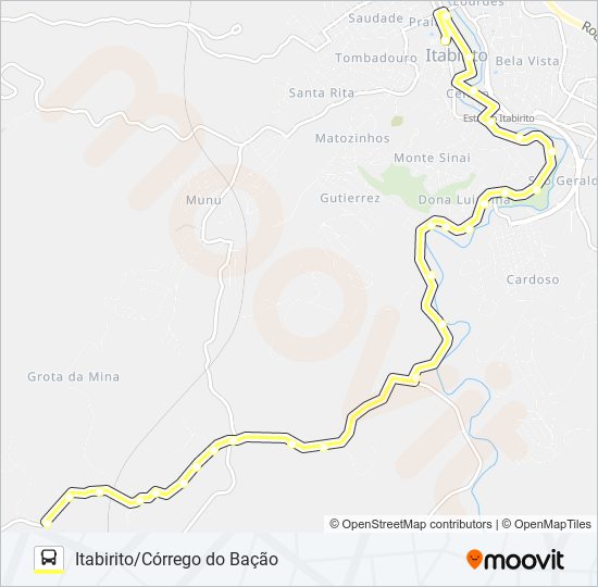 Mapa de ITABIRITO/CÓRREGO DO BAÇÃO de autobús