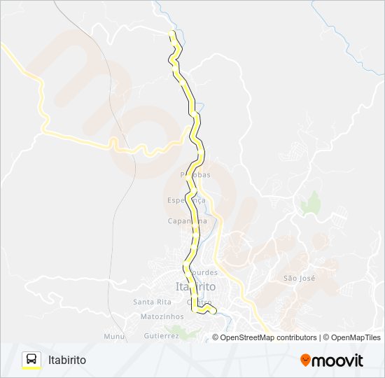 Mapa da linha ITABIRITO/MARZAGÃO de ônibus