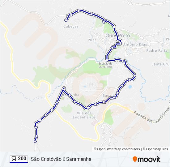 Mapa da linha 200 de ônibus