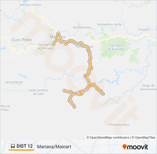 Mapa da linha DIST 12 de ônibus
