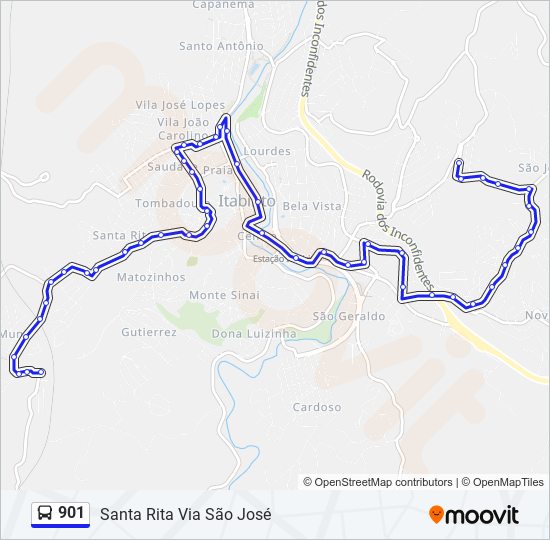 Mapa da linha 901 de ônibus