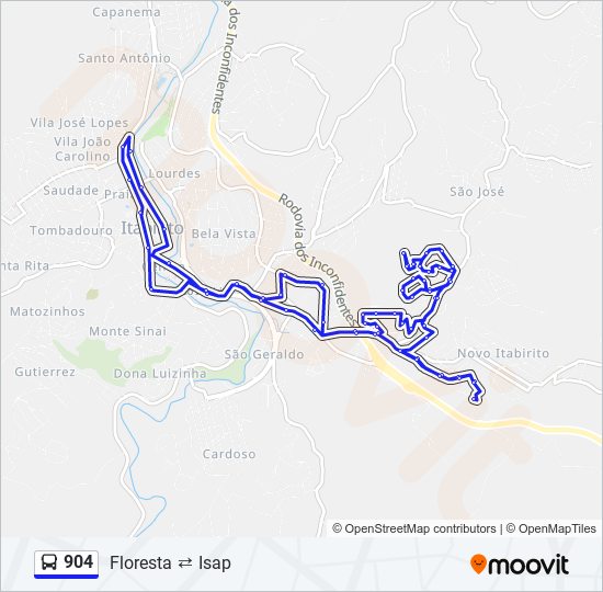 Mapa da linha 904 de ônibus