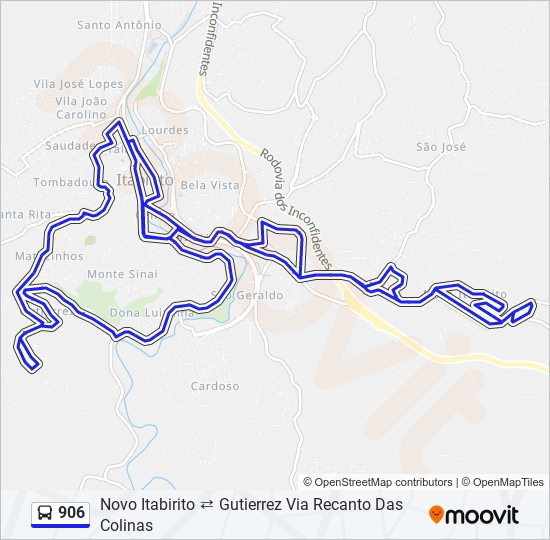 Mapa da linha 906 de ônibus