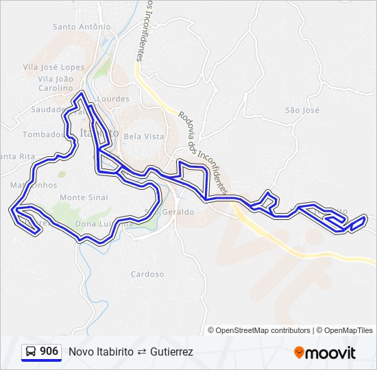 Mapa da linha 906 de ônibus