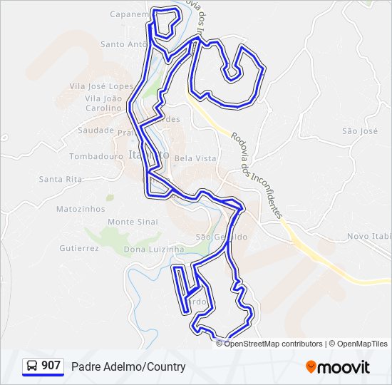 Mapa da linha 907 de ônibus