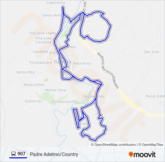 Mapa da linha 907 de ônibus