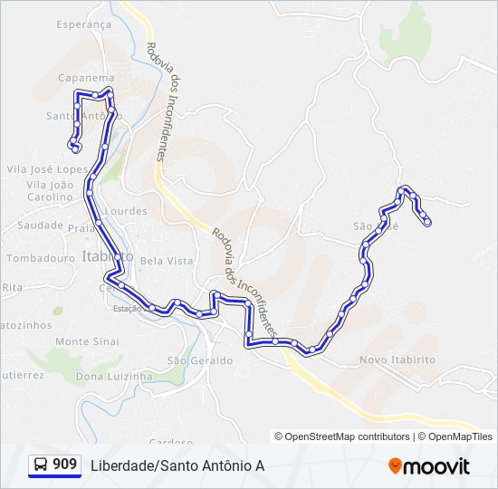 Mapa de 909 de autobús