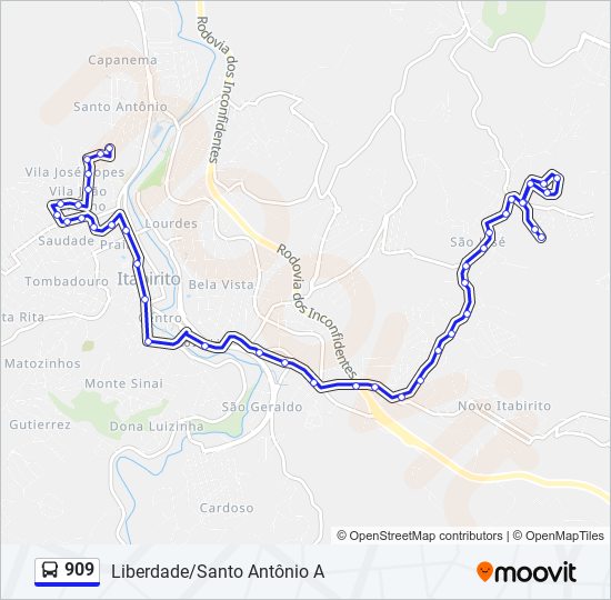 Mapa da linha 909 de ônibus