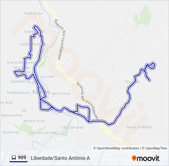 Mapa de 909 de autobús