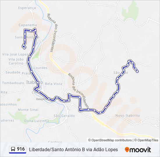 Mapa da linha 916 de ônibus