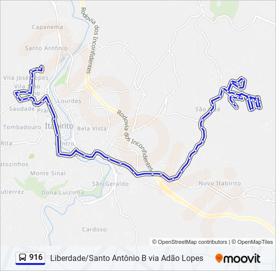 Mapa da linha 916 de ônibus