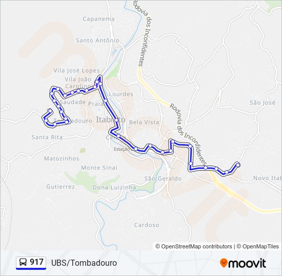 Mapa da linha 917 de ônibus