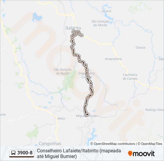 Mapa da linha 3900-8 de ônibus