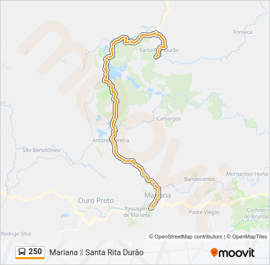 Mapa da linha 250 de ônibus