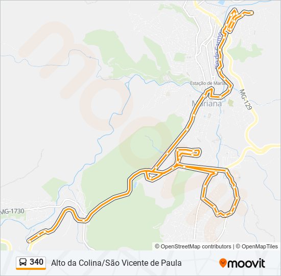 Mapa da linha 340 de ônibus