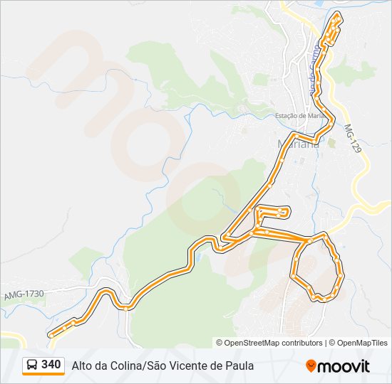 Mapa da linha 340 de ônibus