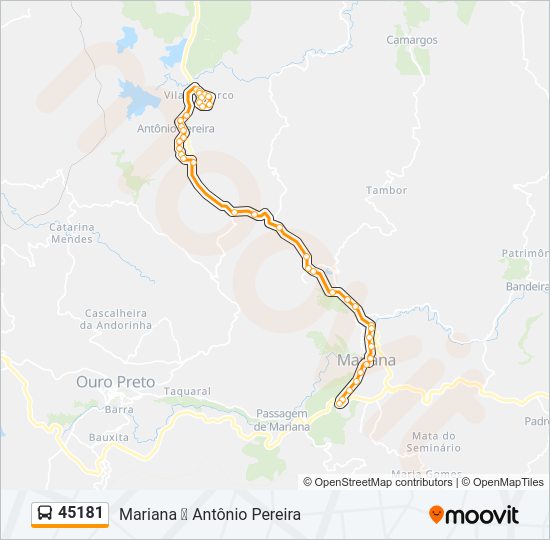 Mapa da linha 45181 de ônibus
