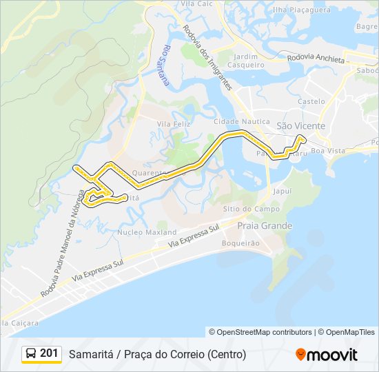 Mapa da linha 201 de ônibus