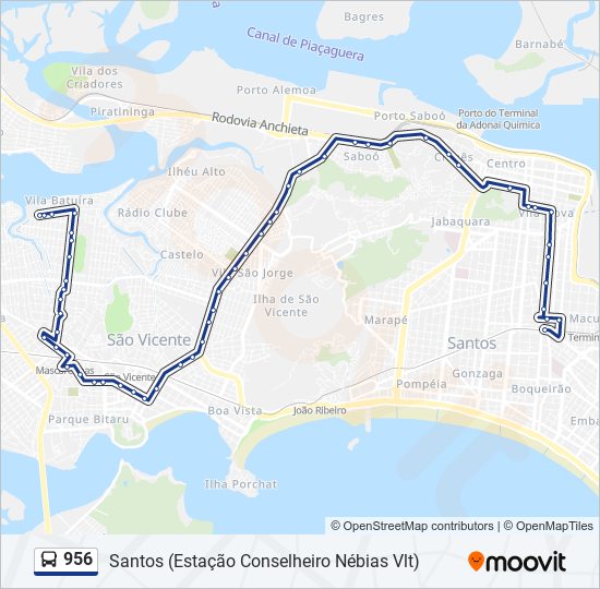 Mapa da linha 956 de ônibus