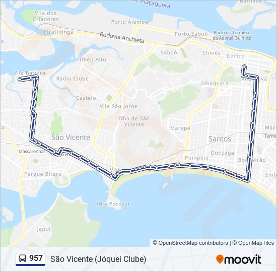 Mapa da linha 957 de ônibus