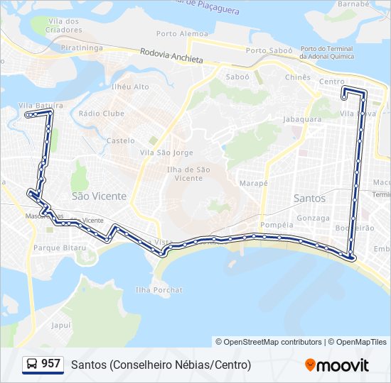 Mapa da linha 957 de ônibus