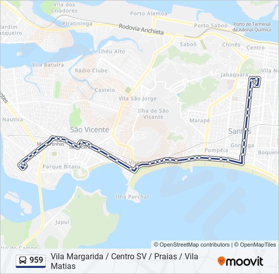 Mapa da linha 959 de ônibus