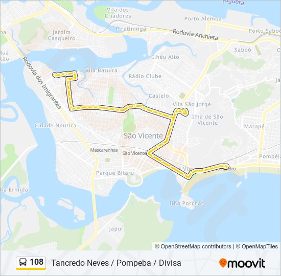 Mapa da linha 108 de ônibus