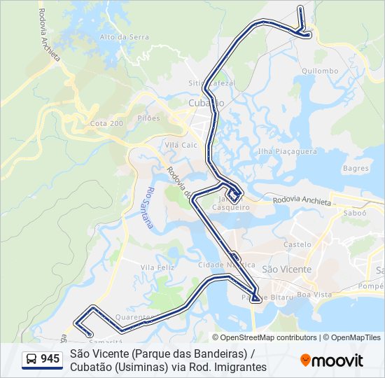 Mapa da linha 945 de ônibus