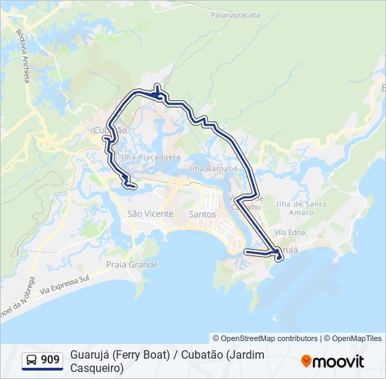 Mapa da linha 909 de ônibus