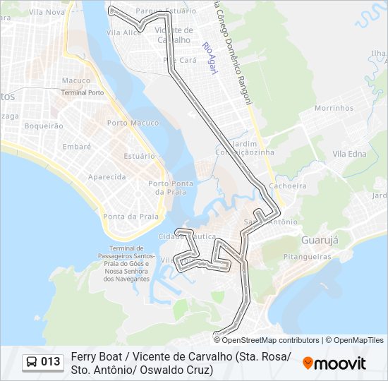 Mapa da linha 013 de ônibus