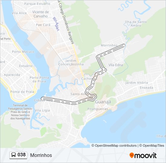 Mapa da linha 038 de ônibus