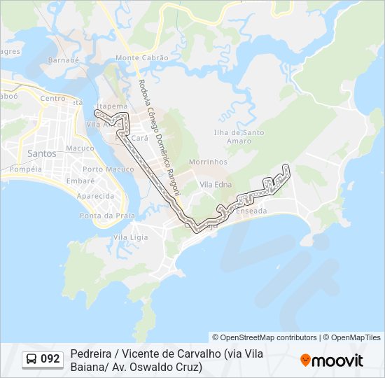 Mapa da linha 092 de ônibus