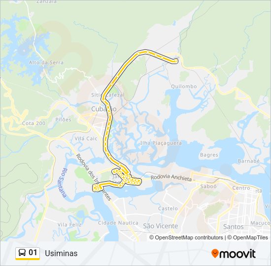 Mapa da linha 01 de ônibus